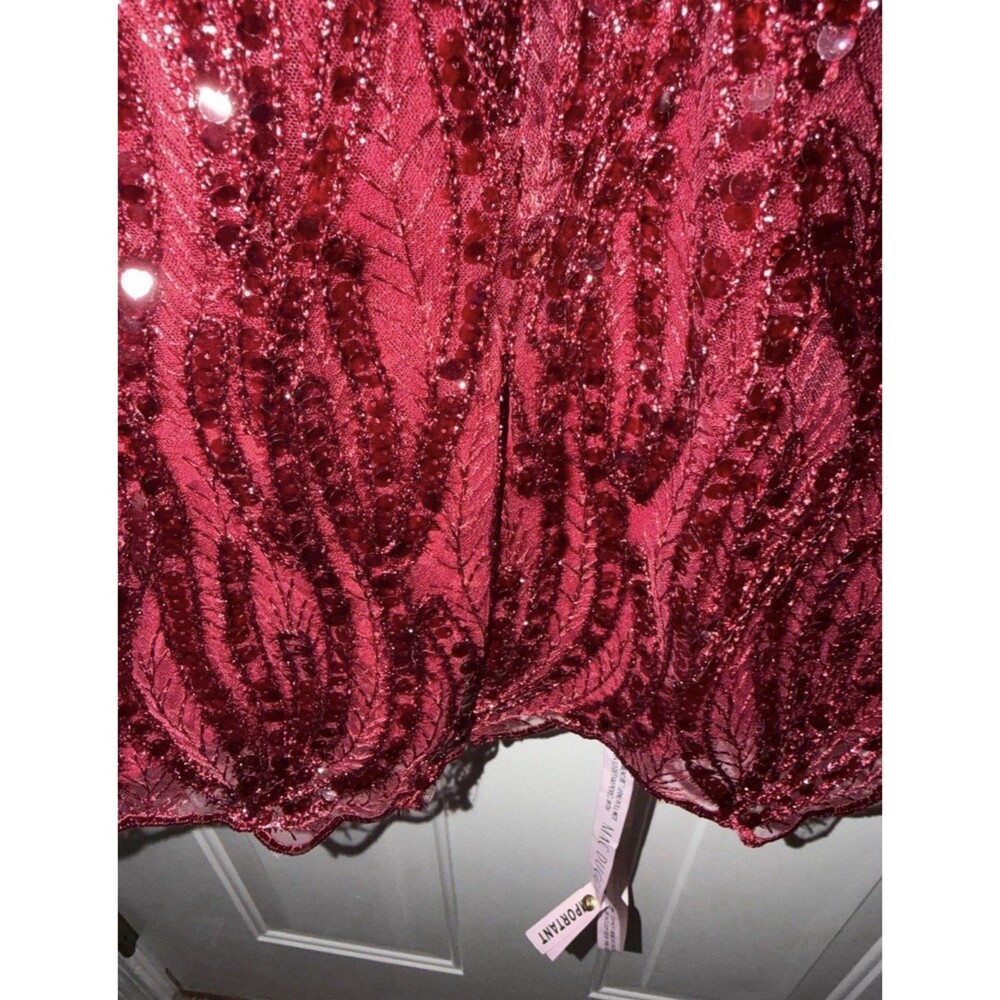 Mac Duggal Red Sequin Cocktail Midi Dress. Size 10 Fringe Sleeves V-Neck. NWT - Picture 11 of 14
